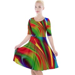 Artwork Digital Art Fractal Colors Quarter Sleeve A-line Dress by Wegoenart