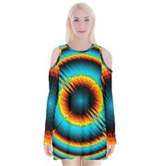 Art Artwork Fractal Digital Art Velvet Long Sleeve Shoulder Cutout Dress by Wegoenart