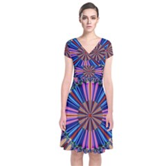 Artwork Fractal Geometrical Design Short Sleeve Front Wrap Dress by Wegoenart