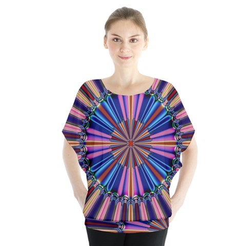 Artwork Fractal Geometrical Design Batwing Chiffon Blouse by Wegoenart