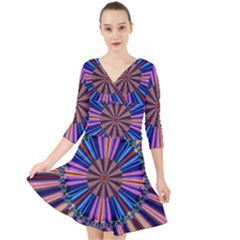 Artwork Fractal Geometrical Design Quarter Sleeve Front Wrap Dress by Wegoenart