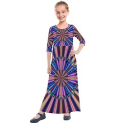 Artwork Fractal Geometrical Design Kids  Quarter Sleeve Maxi Dress by Wegoenart