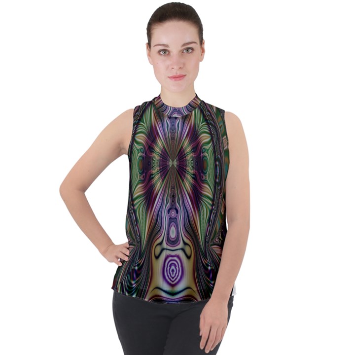 Digital Art Fractal Artwork Mock Neck Chiffon Sleeveless Top