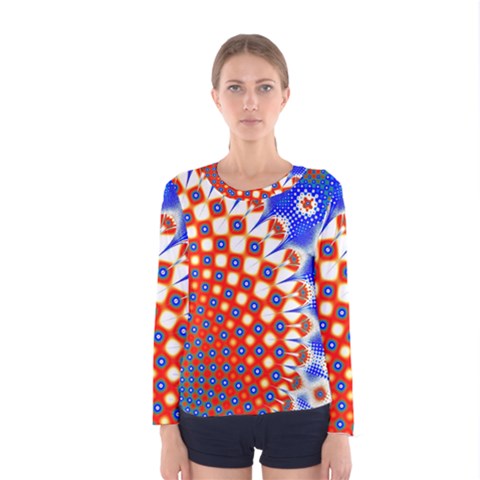 Digital Arts Fractals Futuristic Red Blue Women s Long Sleeve Tee by Wegoenart