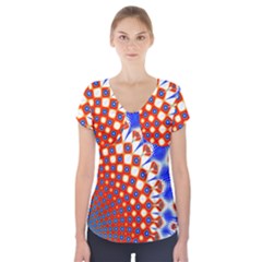 Digital Arts Fractals Futuristic Red Blue Short Sleeve Front Detail Top by Wegoenart