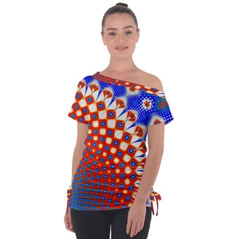 Digital Arts Fractals Futuristic Red Blue Tie-up Tee by Wegoenart