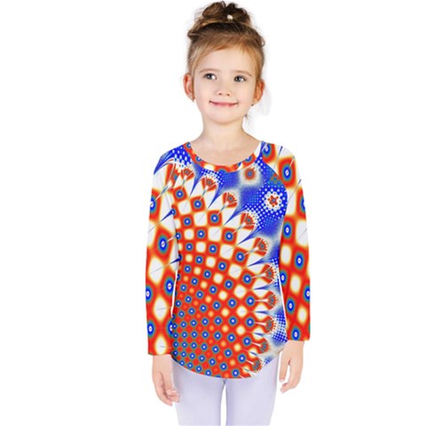 Digital Arts Fractals Futuristic Red Blue Kids  Long Sleeve Tee by Wegoenart