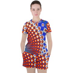 Digital Arts Fractals Futuristic Red Blue Women s Tee And Shorts Set