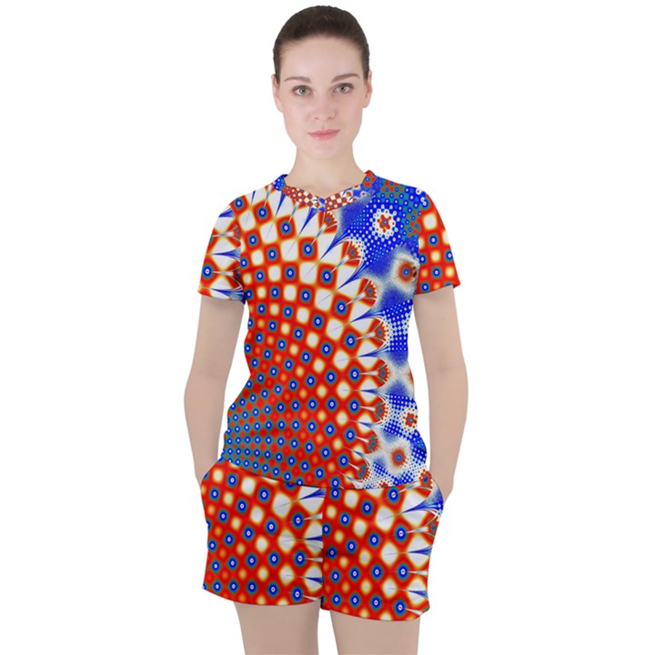 Digital Arts Fractals Futuristic Red Blue Women s Tee and Shorts Set