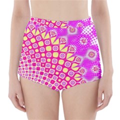 Digital Arts Fractals Futuristic Pink High-Waisted Bikini Bottoms