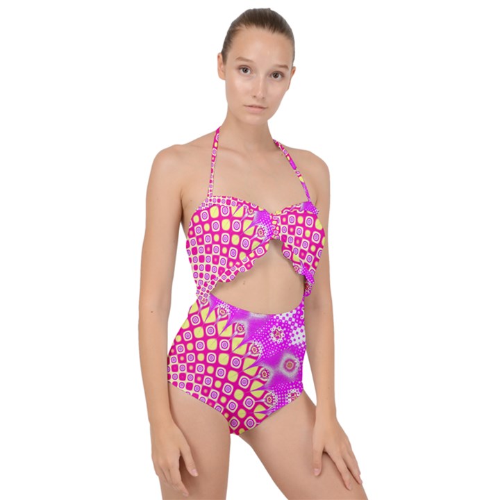 Digital Arts Fractals Futuristic Pink Scallop Top Cut Out Swimsuit