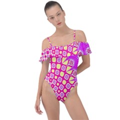 Digital Arts Fractals Futuristic Pink Frill Detail One Piece Swimsuit