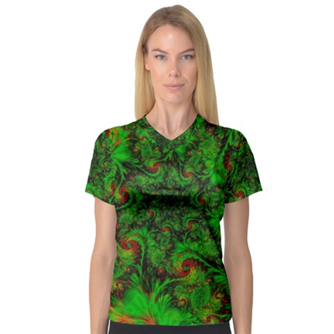 Art Artwork Fractal Digital Art  Green V-neck Sport Mesh Tee by Wegoenart