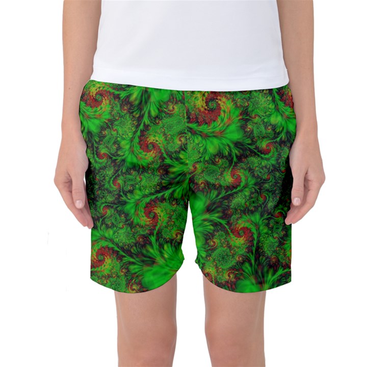 Art Artwork Fractal Digital Art  Green Women s Basketball Shorts