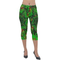 Art Artwork Fractal Digital Art  Green Lightweight Velour Capri Leggings  by Wegoenart