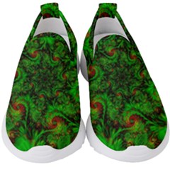 Art Artwork Fractal Digital Art  Green Kids  Slip On Sneakers by Wegoenart