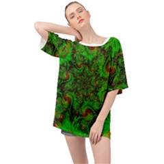 Art Artwork Fractal Digital Art  Green Oversized Chiffon Top by Wegoenart