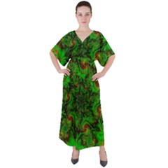 Art Artwork Fractal Digital Art  Green V-neck Boho Style Maxi Dress