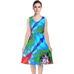 Abstract Art Art Design Modern Art V-neck Midi Sleeveless Dress  by Wegoenart