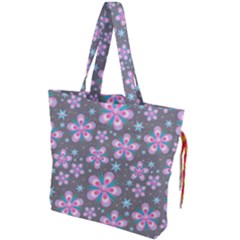 Seamless Pattern Flowers Pink Drawstring Tote Bag by Wegoenart