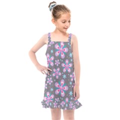 Seamless Pattern Flowers Pink Kids  Overall Dress by Wegoenart