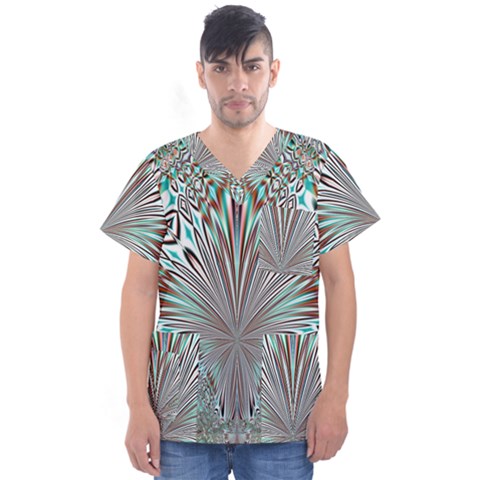 Crystal Design Crystal Pattern Glass Men s V-neck Scrub Top by Wegoenart