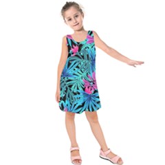 Leaves Picture Tropical Plant Kids  Sleeveless Dress by Wegoenart