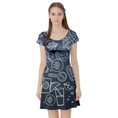 Internet Planets Drinks Computers Short Sleeve Skater Dress by Wegoenart