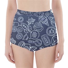 Internet Planets Drinks Computers High-waisted Bikini Bottoms by Wegoenart