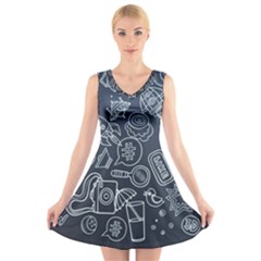 Internet Planets Drinks Computers V-neck Sleeveless Dress by Wegoenart