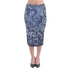 Internet Planets Drinks Computers Velvet Midi Pencil Skirt by Wegoenart