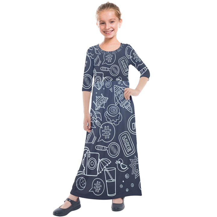 Internet Planets Drinks Computers Kids  Quarter Sleeve Maxi Dress