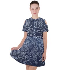 Internet Planets Drinks Computers Short Sleeve Shoulder Cut Out Dress 