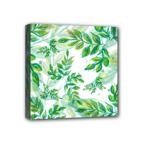 Leaves Green Pattern Nature Plant Mini Canvas 4  X 4  (stretched) by Wegoenart