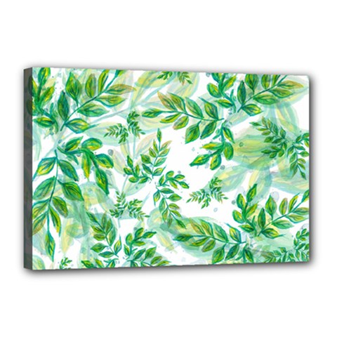 Leaves Green Pattern Nature Plant Canvas 18  X 12  (stretched) by Wegoenart