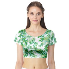 Leaves Green Pattern Nature Plant Short Sleeve Crop Top by Wegoenart