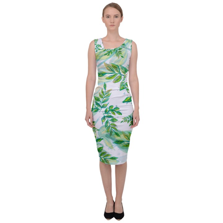 Leaves Green Pattern Nature Plant Sleeveless Pencil Dress