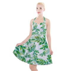 Leaves Green Pattern Nature Plant Halter Party Swing Dress  by Wegoenart