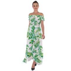 Leaves Green Pattern Nature Plant Off Shoulder Open Front Chiffon Dress by Wegoenart