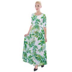 Leaves Green Pattern Nature Plant Half Sleeves Maxi Dress by Wegoenart