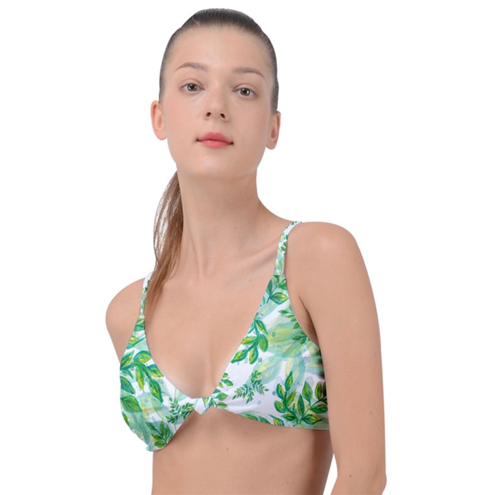 Leaves Green Pattern Nature Plant Knot Up Bikini Top