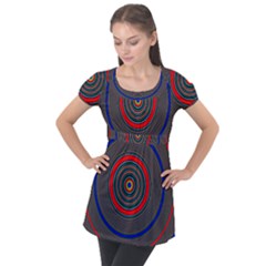 Art Design Fractal Circle Puff Sleeve Tunic Top by Wegoenart