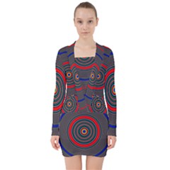 Art Design Fractal Circle V-neck Bodycon Long Sleeve Dress by Wegoenart