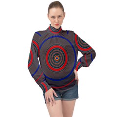 Art Design Fractal Circle High Neck Long Sleeve Chiffon Top by Wegoenart