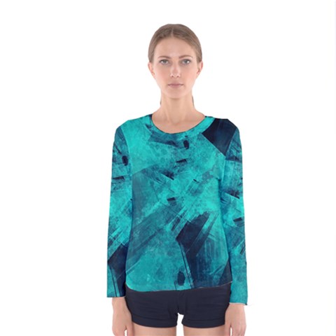 Background Texture Pattern Blue Women s Long Sleeve Tee by Wegoenart