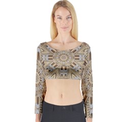 Wood And Wood With Hearts And More Wood Ornate Long Sleeve Crop Top by pepitasart