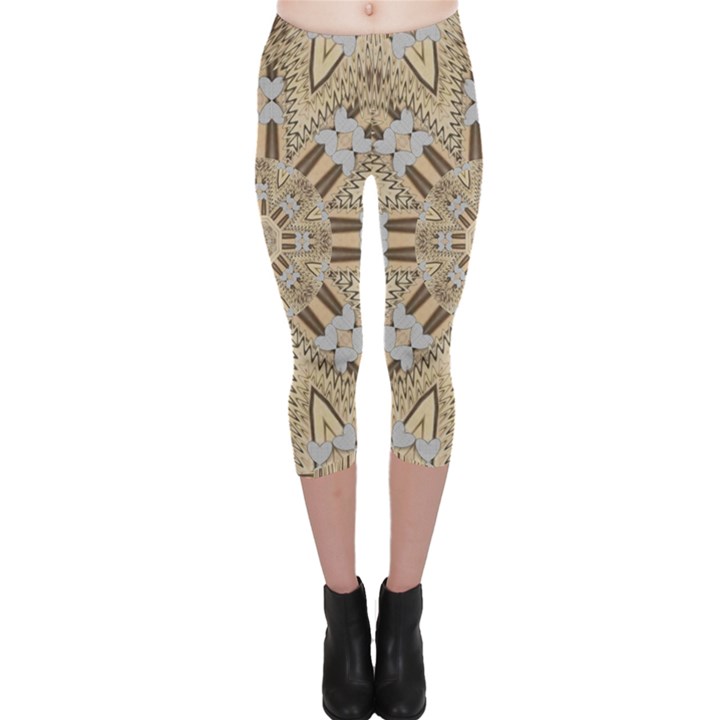 Wood And Wood With Hearts And More Wood Ornate Capri Leggings 