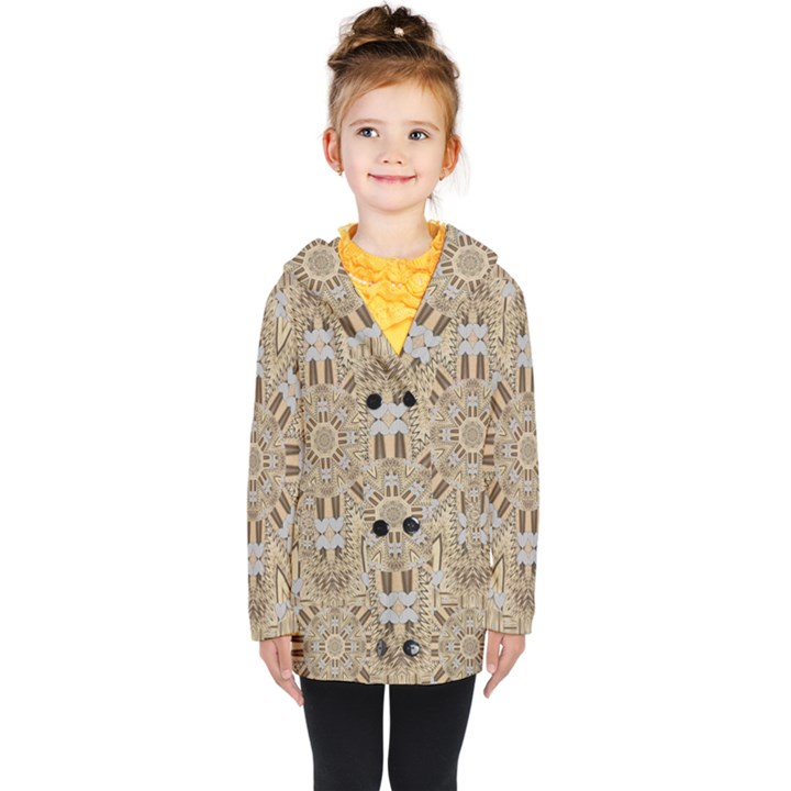 Wood And Wood With Hearts And More Wood Ornate Kids  Double Breasted Button Coat