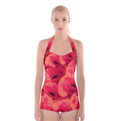 Poppies  Boyleg Halter Swimsuit  by HelgaScand