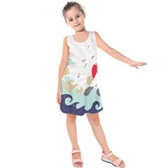 Mountain Sun Japanese Illustration Kids  Sleeveless Dress by Vaneshart